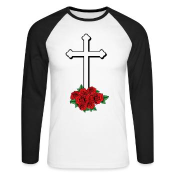 Croix Dieu Église religion Jésus mort funérailles - T-shirt baseball manches longues Homme - blanc/noir - Devant - Nik (191cm)