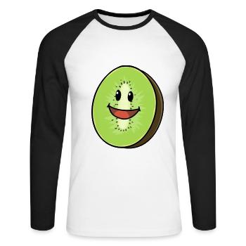 Kiwi Kiwis Obst Vegan Vegetarisch - Unisex Baseballshirt langarm - Weiß/Schwarz - Vorne - Nik (191cm)