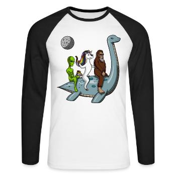 Alien Licorne Bigfoot Monté Monstre du Loch Ness - T-shirt baseball manches longues Homme - blanc/noir - Devant - Nik (191cm)