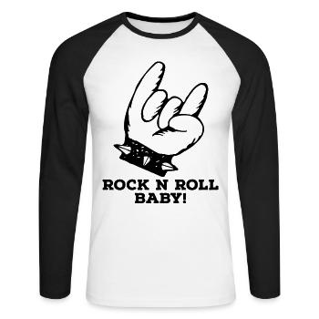 Rock n Roll Baby, Rockabella, Rockabilly - T-shirt baseball manches longues Homme - blanc/noir - Devant - Nik (191cm)