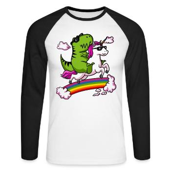 T-Rex Dinosaure Equitation Unicorn Magical Rainbow - T-shirt baseball manches longues Homme - blanc/noir - Devant - Nik (191cm)