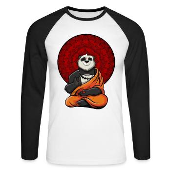 Panda Bear Zen Yoga Meditation Buddha - Unisex Long Sleeve Baseball T-Shirt - white/black - Front - Nik (191cm)