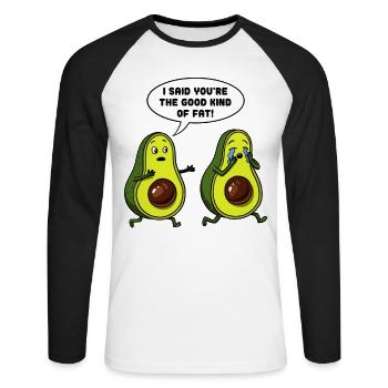 Avocado The Good Kind Of Fat Vegan - Unisex Long Sleeve Baseball T-Shirt - white/black - Front - Nik (191cm)