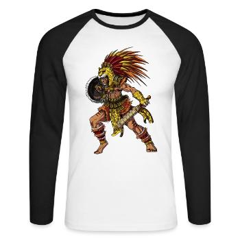 Aztec Jaguar Warrior - Unisex Long Sleeve Baseball T-Shirt - white/black - Front - Nik (191cm)