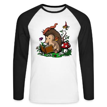 Cute Hedgehog Fantasy Book Reading Animal - Unisex Long Sleeve Baseball T-Shirt - white/black - Front - Nik (191cm)