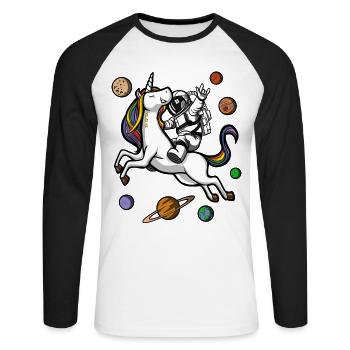 Space Astronaut Riding Magical Unicorn - Unisex Long Sleeve Baseball T-Shirt - white/black - Front - Nik (191cm)