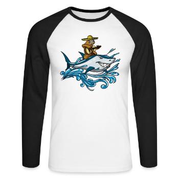 Cowboy paresseux avec guitare équitation Ocean Shark - T-shirt baseball manches longues Homme - blanc/noir - Devant - Nik (191cm)