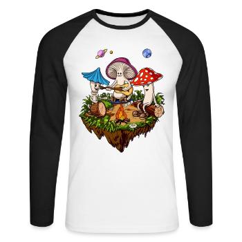 Hippie Magic Mushrooms Psilocybin Psychedelic Trip - Unisex Baseballshirt langarm - Weiß/Schwarz - Vorne - Nik (191cm)