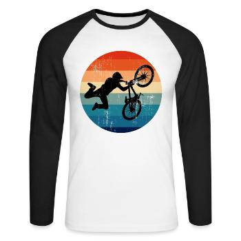 Dirtbike BMX retro jump - T-shirt baseball manches longues Homme - blanc/noir - Devant - Nik (191cm)