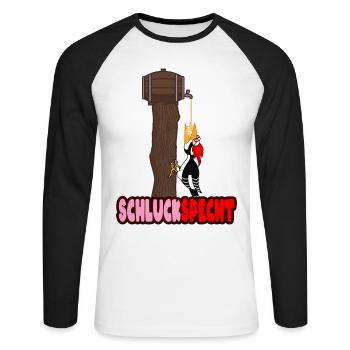 Schluckspecht Geschenkidee - Unisex Baseballshirt langarm - Weiß/Schwarz - Vorne - Nik (191cm)