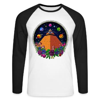 Pyramide Egyptienne - Voyage Psychédélique - Oeil Voyant - T-shirt baseball manches longues Homme - blanc/noir - Devant - Nik (191cm)