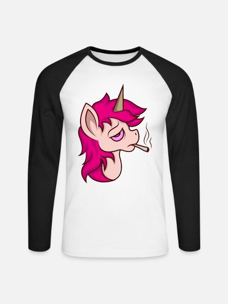 Bekifftes Einhorn - Unisex Baseballshirt langarm - Weiß/Schwarz