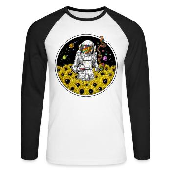Astronaut Psychedelic Sunflower - Unisex Long Sleeve Baseball T-Shirt - white/black - Front - Nik (191cm)