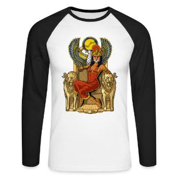 Sekhmet Déesse égyptienne Lionne - T-shirt baseball manches longues Homme - blanc/noir - Devant - Nik (191cm)