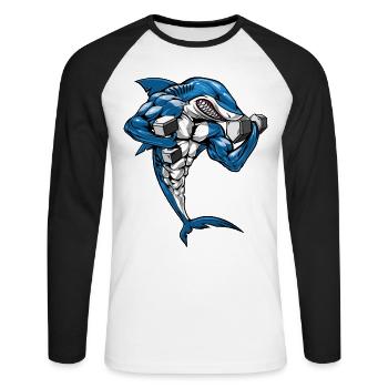 Requin Fitness Haltérophilie - T-shirt baseball manches longues Homme - blanc/noir - Devant - Nik (191cm)