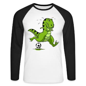 T-Rex Dinosaur Football - Unisex Long Sleeve Baseball T-Shirt - white/black - Front - Nik (191cm)