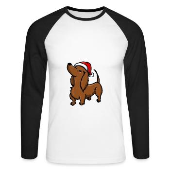 Hund Dackel Dachshund Weihnachten Advent süß cute - Unisex Baseballshirt langarm - Weiß/Schwarz - Vorne - Nik (191cm)