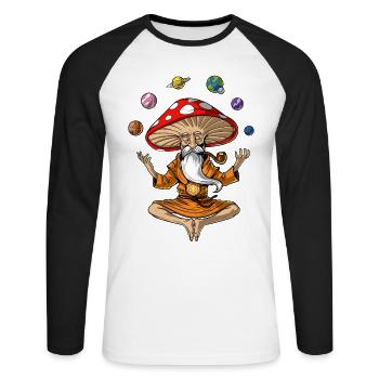 Magischer Pilz Buddha Yoga - Unisex Baseballshirt langarm - Weiß/Schwarz - Vorne - Nik (191cm)