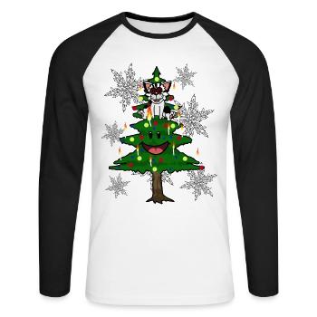 Cats Christmas Christmas Santa Xmas Christmas tree - Unisex Long Sleeve Baseball T-Shirt - white/black - Front - Nik (191cm)