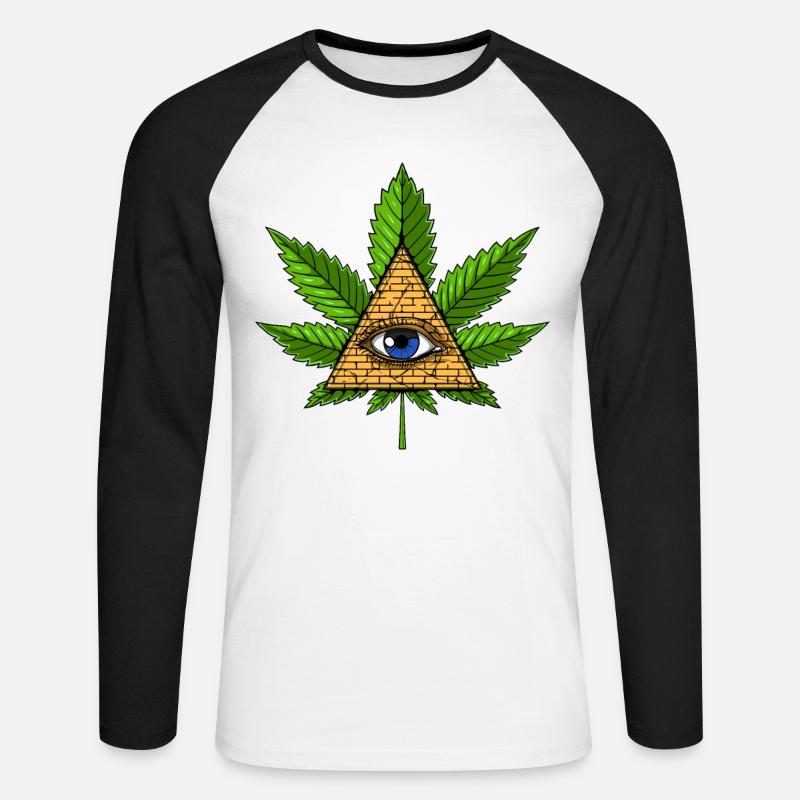 Unkraut Blatt Illuminati Pyramide - Unisex Baseballshirt langarm - Weiß/Schwarz
