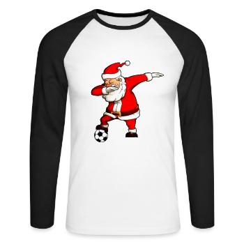 Dabbing Fußball Weihnachtsmann fussball Santa - Unisex Baseballshirt langarm - Weiß/Schwarz - Vorne - Nik (191cm)