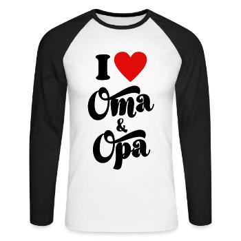 Ich liebe Oma und Opa Grosseltern Omi Opi Geschenk - Unisex Baseballshirt langarm - Weiß/Schwarz - Vorne - Nik (191cm)