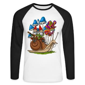 Zwerge reiten Schneckenpilze - Unisex Baseballshirt langarm - Weiß/Schwarz - Vorne - Nik (191cm)