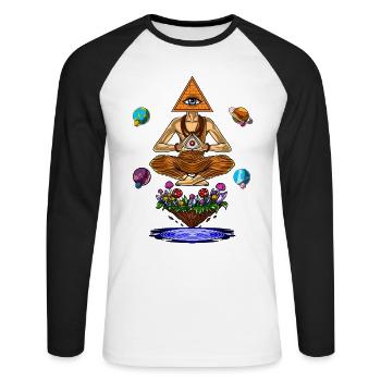 Psychedelische Illuminati-Pyramidenpilze - Unisex Baseballshirt langarm - Weiß/Schwarz - Vorne - Nik (191cm)