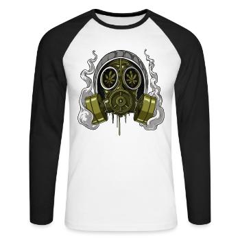Weed Stoner Gasmaske - Unisex Baseballshirt langarm - Weiß/Schwarz - Vorne - Nik (191cm)
