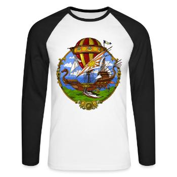 Ballon à air Steampunk - T-shirt baseball manches longues Homme - blanc/noir - Devant - Nik (191cm)