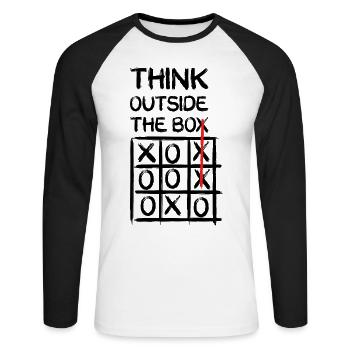 Think Outside The Box - Unisex Baseballshirt langarm - Weiß/Schwarz - Vorne - Nik (191cm)