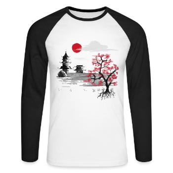 Japan Nature China Asia Cherry Blossom Asian - Unisex Long Sleeve Baseball T-Shirt - white/black - Front - Nik (191cm)