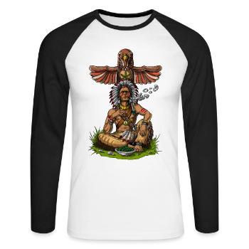 Chef amérindien fumer de l'herbe - T-shirt baseball manches longues Homme - blanc/noir - Devant - Nik (191cm)