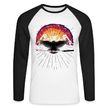 Schwert Katana Krähe Rabe Fantasy Auferstehung - Unisex Baseballshirt langarm - Weiß/Schwarz - Vorne - Nik (191cm)