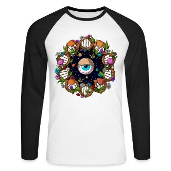 Champignons magiques ADN - T-shirt baseball manches longues Homme - blanc/noir - Devant - Nik (191cm)