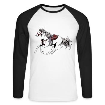 Cheval occidental équitation western cowboy cheval galop - T-shirt baseball manches longues Homme - blanc/noir - Devant - Nik (191cm)