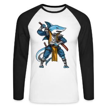 Requin Samurai Ninja - T-shirt baseball manches longues Homme - blanc/noir - Devant - Nik (191cm)