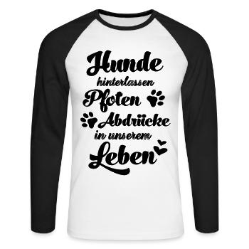 Hunde hinterlassen Pfotenabdrücke auf unseren Herz - Unisex Baseballshirt langarm - Weiß/Schwarz - Vorne - Nik (191cm)