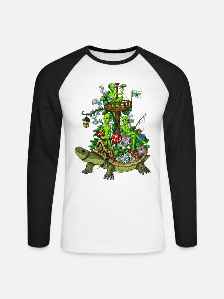 Psychedelic Aliens Trip - Unisex Baseballshirt langarm - Weiß/Schwarz