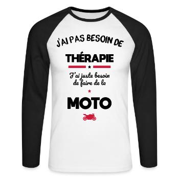 J'ai pas besoin de thérapie - besoin moto - T-shirt baseball manches longues Homme - blanc/noir - Devant - Nik (191cm)