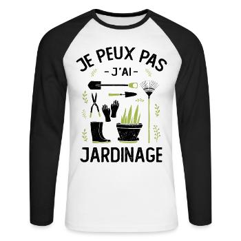 Je Peux Pas J'ai Jardinage - T-shirt baseball manches longues Homme - blanc/noir - Devant - Nik (191cm)