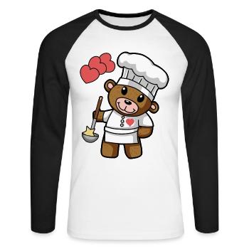 Teddy Bear Cooking Cooking Cooking Kitchen Gourmet - Unisex Long Sleeve Baseball T-Shirt - white/black - Front - Nik (191cm)