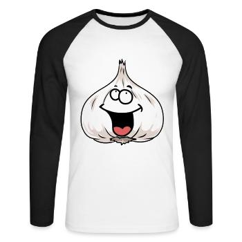 Gemüse Knoblauch Knobi Zwiebel Koch Küche gesund - Unisex Baseballshirt langarm - Weiß/Schwarz - Vorne - Nik (191cm)