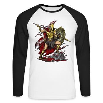 Griechischer Gott Ares - Unisex Baseballshirt langarm - Weiß/Schwarz - Vorne - Nik (191cm)