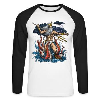 Griechischer Gott Poseidon - Unisex Baseballshirt langarm - Weiß/Schwarz - Vorne - Nik (191cm)