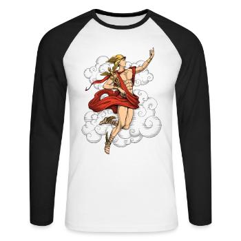 Griechischer Gott Hermes - Unisex Baseballshirt langarm - Weiß/Schwarz - Vorne - Nik (191cm)