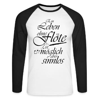 Flöte Querflöte Spielerin Orchester Instrument Mus - Unisex Baseballshirt langarm - Weiß/Schwarz - Vorne - Nik (191cm)