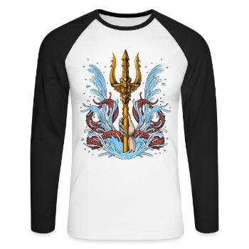 Poseidon Trident - Unisex Baseballshirt langarm - Weiß/Schwarz - Vorne - Nik (191cm)