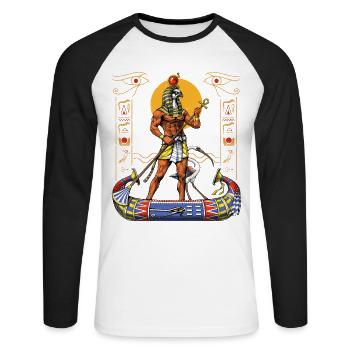 Egyptian God Ra - Unisex Long Sleeve Baseball T-Shirt - white/black - Front - Nik (191cm)
