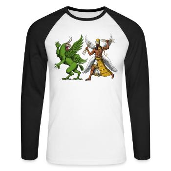 Tiamat And Marduk Sumerian Mythology - Unisex Long Sleeve Baseball T-Shirt - white/black - Front - Nik (191cm)